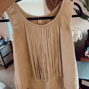 Fringed top- tan/cream color
